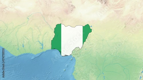 Nigeria Map Flag with border	