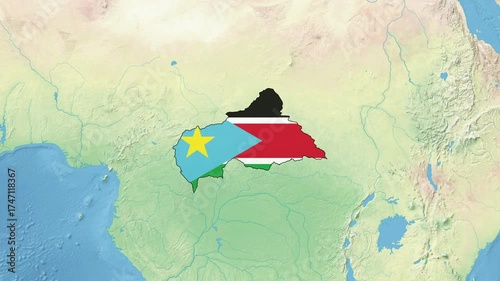 Central African Republic Map Flag with border	