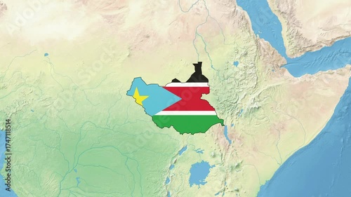 South Sudan Map Flag with border	