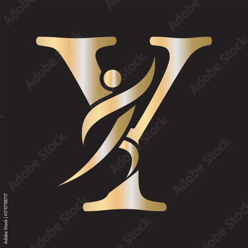 Initial Fitness Logo combine with letter Y vector template