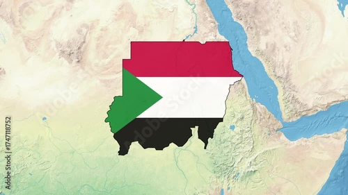 Sudan Map Flag with border	