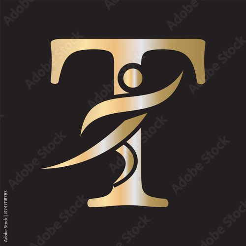 Initial Fitness Logo combine with letter T vector template