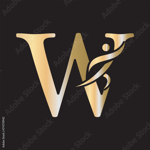 Initial Fitness Logo combine with letter W vector template