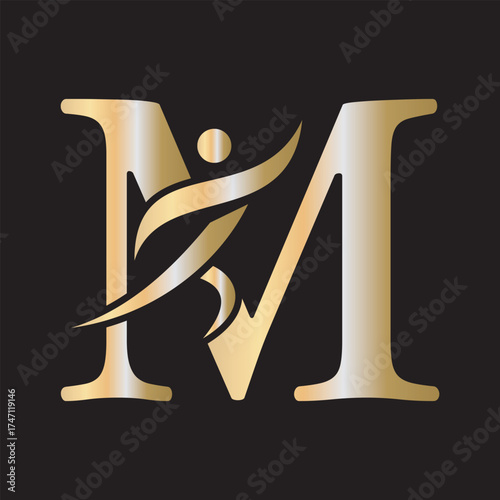 Initial Fitness Logo combine with letter M vector template