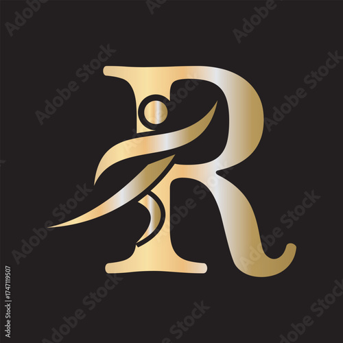Initial Fitness Logo combine with letter R vector template