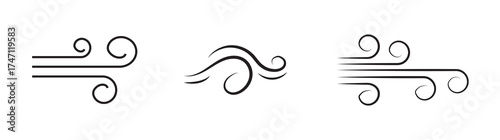 Wind icon set. Winds vector icons small set. Wind air movement for weather and forecast symbol. Contains sign. Design graphic in outline style illustration. 