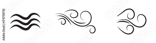 Wind icon set. Winds vector icons small set. Wind air movement for weather and forecast symbol. Contains sign. Design graphic in outline style illustration. 