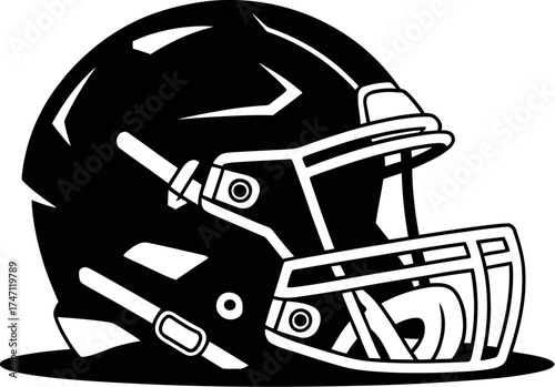 A monochrome vector illustration of an american football helmet icon