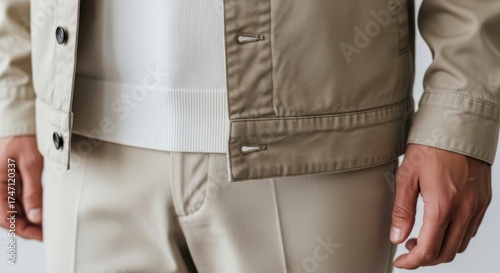 Fashionable male in beige jacket and trousers