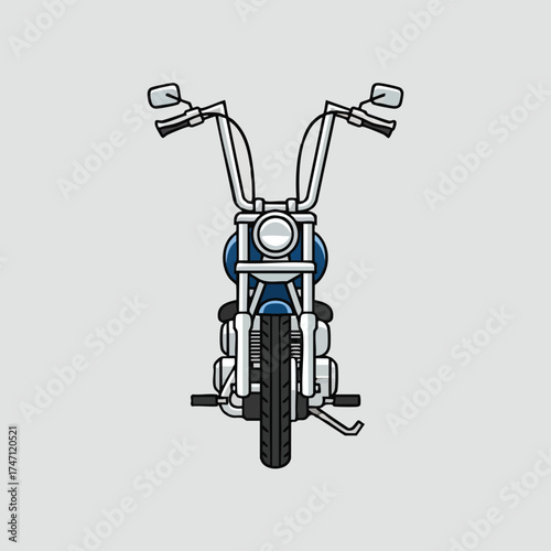 Classic chopper motorcycle vector front view with clean flat design