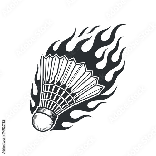 Flaming Shuttlecock Icon Badminton Flying Fire Speed Power Challenge Competition Play