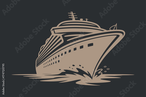 Cruise Ship Vector Emblem Nautical Vessel Maritime Transport Cruise Liner Vacation
