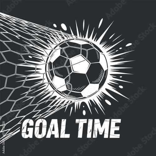 Goal Time Soccer Ball Net Vector Illustration - Athletic Success Sport Graphic