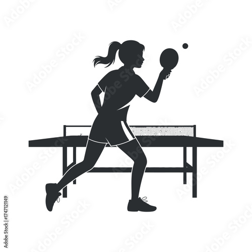 Table Tennis Player Silhouette With Table - Sport Activity and Competition Graphic