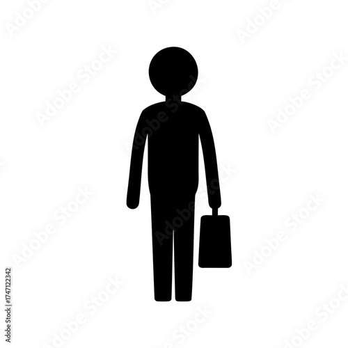 Simple silhouette illustration of a businessman carrying a briefcase, isolated on white