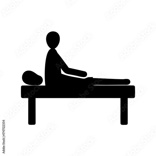 Simple black and white illustration of massage therapy treatment with massage therapist