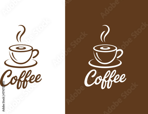Vector art of coffee cup logo with steam cafe or restaurant emblem design concept