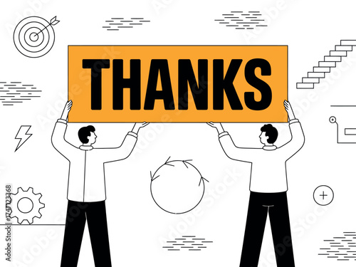 Vector art of two people holding a thanks banner, expressing gratitude and appreciation