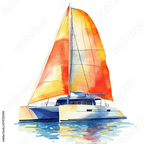 Catamaran, watercolor illustration vector, isolated on a white background.