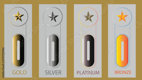 Gold Silver Platinum Bronze Star Badges – Modern Metallic Award Ranking Vector Design