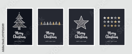 Merry Christmas Greeting Card Set with Elegant Text Lettering on Blue Background – Vector Design for Holiday Cards, Seasonal Greetings, Invitations, and Festive Celebration Projects