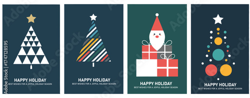 Merry Christmas Modern Card Set with Stylish Text Lettering and Graphic Elements on Blue Background – Vector Design for Holiday Greetings, Invitations, and Seasonal Celebration Projects