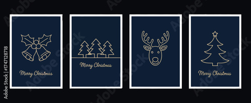 Merry Christmas Modern Card Set with Stylish Text Lettering and Graphic Elements on Blue Background – Vector Design for Holiday Greetings, Invitations, and Seasonal Celebration Projects