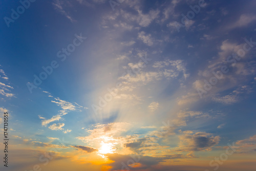 dramatic sunset on the blue cloudy sky background