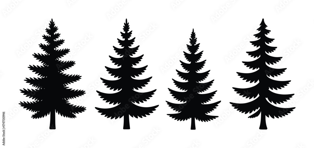 Obraz premium Pine tree shape collection vector set evergreen conifer forest icons illustration