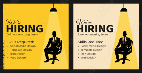 We are hiring job vacancy social media post banner design template with green and black color. We are hiring job vacancy square web banner design