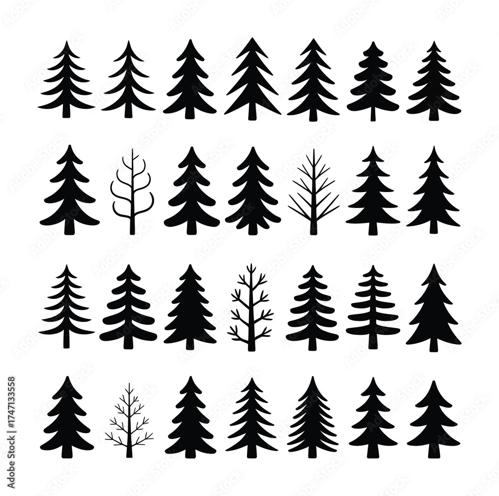 Obraz premium Christmas tree silhouette set vector pine and fir collection for festive decoration