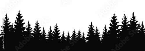 Pine forest silhouette landscape with evergreen trees nature background vector illustration