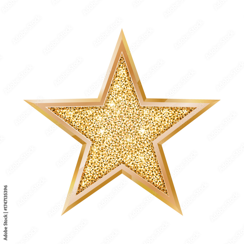 Fototapeta premium Gold star with glitter isolated on white background. Luxury template realistic five-pointed star with light effect and sparkle celebration award design. Vector illustration
