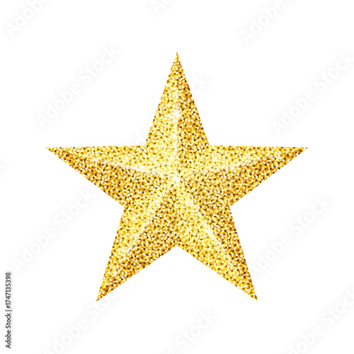 Gold star with glitter isolated on white background. Luxury template realistic five-pointed star with light effect and sparkle celebration award design. Vector illustration