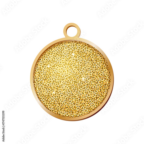 Christmas gold ball with glitter isolated on white background. Luxury realistic golden ball toy with light effect and sparkle for christmas tree. Vector illustration