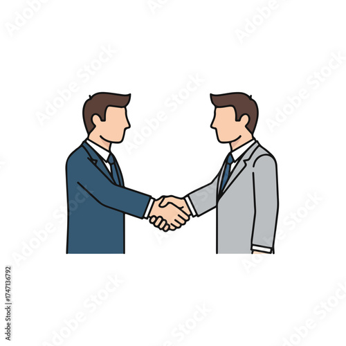 Business handshake between two faceless men, wearing formal suits, expressing agreement. Business handshake symbolizes partnership, mutual respect,