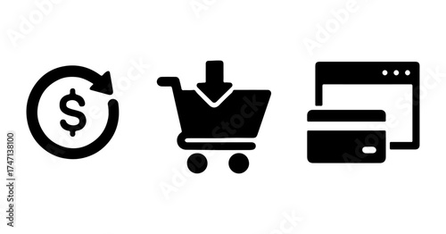 Online shopping and payment process icons
