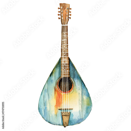 Balalaika, watercolor drawing vector, isolated on a white background.