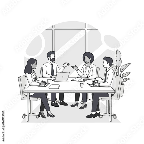Diverse team meeting around conference table brainstorming strategy, sharing ideas. Team meeting involves diverse professionals collaborating, planning, developing solutions for business challenges.