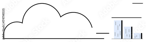 Minimalist cloud with a bar chart signifying data storage, statistics, and technology. Ideal for cloud computing, data security, analytics, online trends, digital business IT SaaS. Simple flat