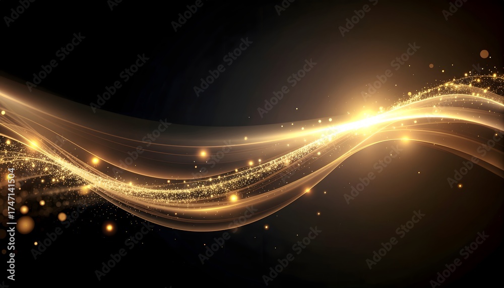 Fototapeta premium Abstract metallic gold waves with glowing sparkles high resolution background