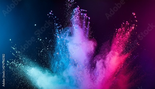 colored powder explosion on gradient dark background freeze motion