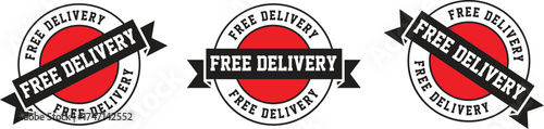 Free Delivery Badge Set – Red and Black Shipping Label Vector Illustration