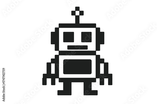 Pixel style robot icon, technology symbol, vector cartoon illustration with transparent background, pixel art robot character, digital robot vector, retro 8-bit design