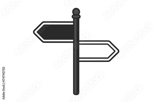 Road signpost pointing in two opposite directions, concept vector illustration of work vs play, decision making, choice, and lifestyle balance, isolated on transparent background