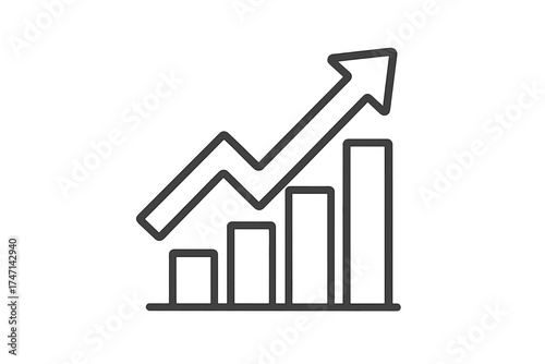 Statistic growth icon with upward arrow, linear style vector illustration, business progress symbol, success chart, increase graph, financial growth, data trend, transparent background