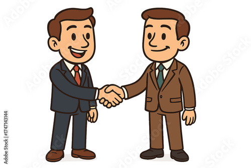 Two cartoon character man handshaking.
