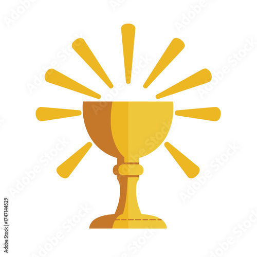 Golden chalice illustration with radiating light shines brightly, showing faith and celebration. Chalice symbolizes Eucharist, first holy communion, and spiritual significance,