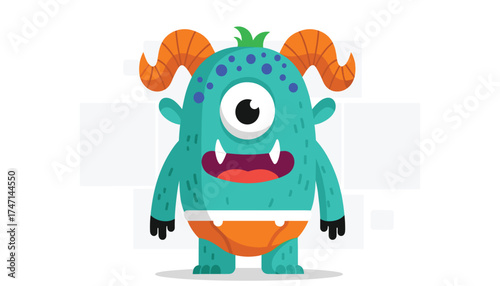 Vector art of cute cartoon monster with one eye, horns, and a diaper