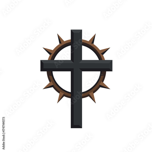 Christian cross emblem, representing faith and hope, features intricate details, including a surrounding halo. Christian cross stands prominently against white background.